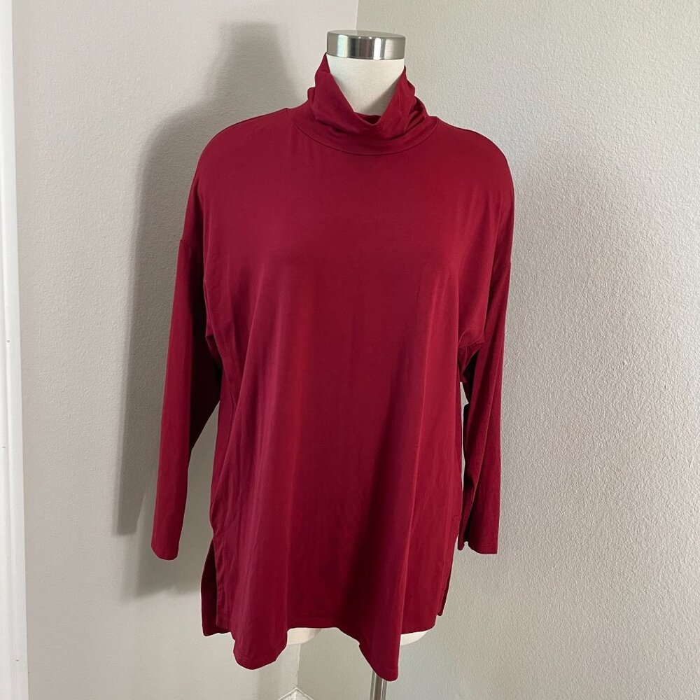 J  Jill Womens XL Luxe Supima Cotton Blend Red‎ Turtleneck Tunic Top Shirt